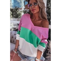 Azura Exchange Color Block Ribbed V-Neck Sweatshirt - L thumbnail