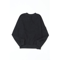 Black Drop Shoulder Crew Neck Pullover Sweatshirt - S thumbnail