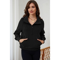 Azura Exchange Black Ribbed Thumbhole Sleeve Sweatshirt - S thumbnail