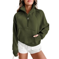 Azura Exchange Ribbed Thumbhole Sleeve Sweatshirt with Stand Collar and Zip Closure - XL thumbnail