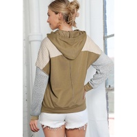 Brown Colorblock Patchwork Pullover Hoodie - L thumbnail