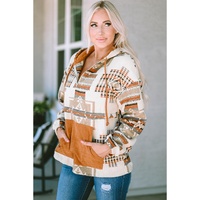 Azura Exchange Beige Aztec Print Half-Zip Hoodie with Kangaroo Pocket - S thumbnail