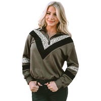 Azura Exchange Leopard Contrast Splicing Quarter Zip Sweatshirt - M thumbnail