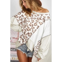 Asymmetrical Leopard Texture Splicing Loose Sweatshirt - S thumbnail
