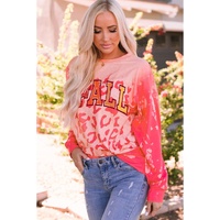 Pink FALL Leopard Print Long Sleeve Pullover Sweatshirt - M thumbnail