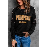 Black Leopard PUMPKIN SEASON Graphic Ripped Sleeve Sweatshirt - S thumbnail