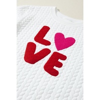 White LOVE Chenille Embroidered Cable Knit Pullover Sweatshirt - 2XL thumbnail