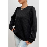 Black Cable Textured Puff Sleeve Sweatshirt - XL thumbnail