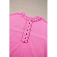 Bonbon Sequin Patchwork High Low Hem Henley Sweatshirt - L thumbnail