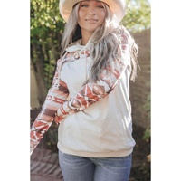 Western Aztec Print Patchwork Double 	Hood Hoodie - L thumbnail