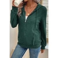 Evergreen Ribbed Zip Up Front Drawstring Hoodie - M thumbnail