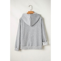 Light Grey Solid Color Fleece Lined Zip up Hoodie - 2XL thumbnail