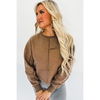 Coffee Solid Exposed Seam Pullover Sweatshirt - L thumbnail