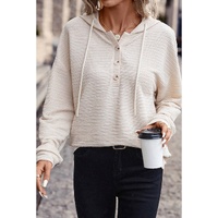 Apricot Solid Textured Drawstring Henley Hoodie - S thumbnail