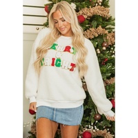 White Christmas MERRY & Bright Chenille Graphic Sherpa Sweatshirt - 2XL thumbnail
