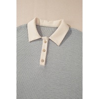 Khaki Textured Colorblock Collared Henley Top - L thumbnail