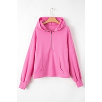 Bonbon Fleece Lined Half Zipper Kangaroo Pockets Loose Hoodie - 2XL thumbnail