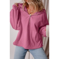 Valerian Fleece Lined Half Zipper Kangaroo Pockets Loose Hoodie - 2XL thumbnail