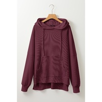 Red Dahlia Waffle Knit Fleece Lined High Low Oversized Hoodie - S thumbnail