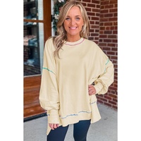 Contrast Stitching Split Baggy Sweatshirt - L thumbnail