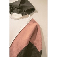 Beige Oversized Color Block Patchwork High Low Hoodie - L thumbnail