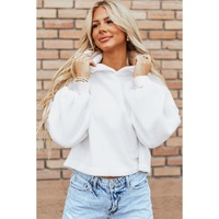 White Sherpa Fleece Drop Shoulder Hoodie - L thumbnail