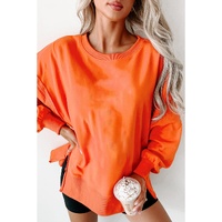 Carrot Exposed Seam Drop Shoulder Round Neck Sweatshirt with Slits - 2XL thumbnail