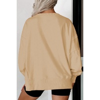 Light French Beige Exposed Seam Drop Shoulder Round Neck Sweatshirt with Slits - 2XL thumbnail