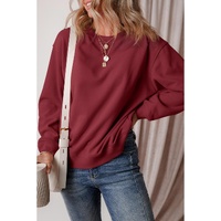 Burgundy Solid Fleece Lined Drop Shoulder Terry Sweatshirt - L thumbnail