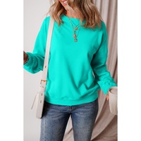 Aruba Blue Solid Fleece Lined Drop Shoulder Terry Sweatshirt - L thumbnail