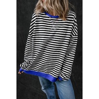 Black Stripe Oversized Contrast Trim Pullover Sweatshirt - L thumbnail