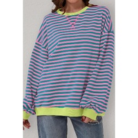 Green Stripe Oversized Contrast Trim Pullover Sweatshirt - XL thumbnail