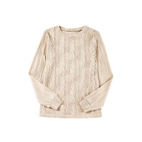 Apricot Textured Wavy Round Neck Long Sleeve Top - L thumbnail