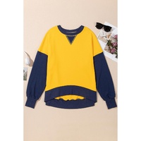 Yellow Color Block Thumbhole Sleeve Drop Shoulder Sweatshirt - 2XL thumbnail