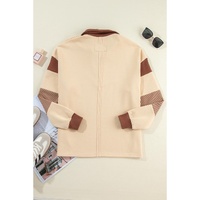 Light French Beige Striped Colorblock Patchwork Collar Sweatshirt - 2XL thumbnail