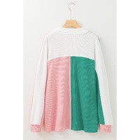 Pink Colorblock Ribbed Collared Oversized Sweatshirt - XL thumbnail