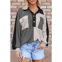 Gray Colorblock Ribbed Collared Oversized Sweatshirt - L thumbnail
