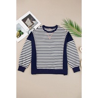 White Stripe Color Block Exposed Seam Loose Fit Sweatshirt - L thumbnail