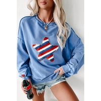 Sky Blue Sequin Trim Embroidered Star USA Pattern Sweatshirt - L thumbnail