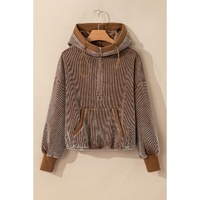 Chestnut Half Zipper Kangaroo Pocket Drawstring Corduroy Hoodie - L thumbnail