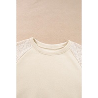 Parchment Eyelet Knit Patchwork Raglan Sleeve Pullover Top - L thumbnail