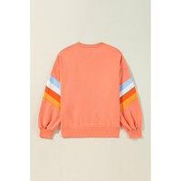 Flamingo Rainbow Striped Sleeve Crew Neck Loose Sweatshirt - L thumbnail