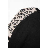 Black Leopard Print Colorblock Raglan Sleeve Sweatshirt - S thumbnail