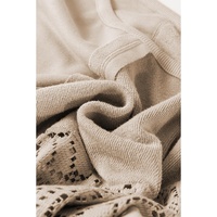 Parchment Knit Crochet Exposed Seam Ribbed Trim Sweatshirt - L thumbnail
