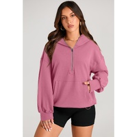 Valerian Solid Kangaroo Pocket Half Zipper Oversized Hoodie - 2XL thumbnail