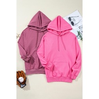 Bonbon Solid Kangaroo Pocket Drawstring Loose Fit Hoodie - L thumbnail