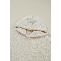 White Contrast Ribbed Edge Plush Hoodie - L thumbnail