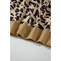 Light French Beige Leopard Print Patchwork Raglan Sleeve Half Buttons Hoodie - L thumbnail