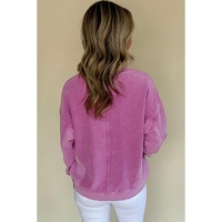 Bright Pink Solid Color Notched Neck Drop Shoulder Sweatshirt - 2XL thumbnail