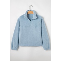 Myosotis Collared Zipper Drop Shoulder Fleece Sweatshirt - L thumbnail
